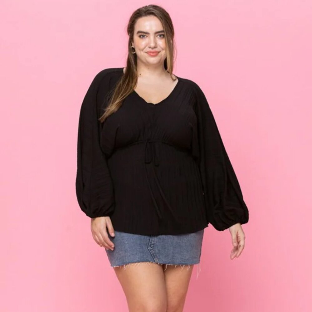 Solid Pleated Silky Fabric Top